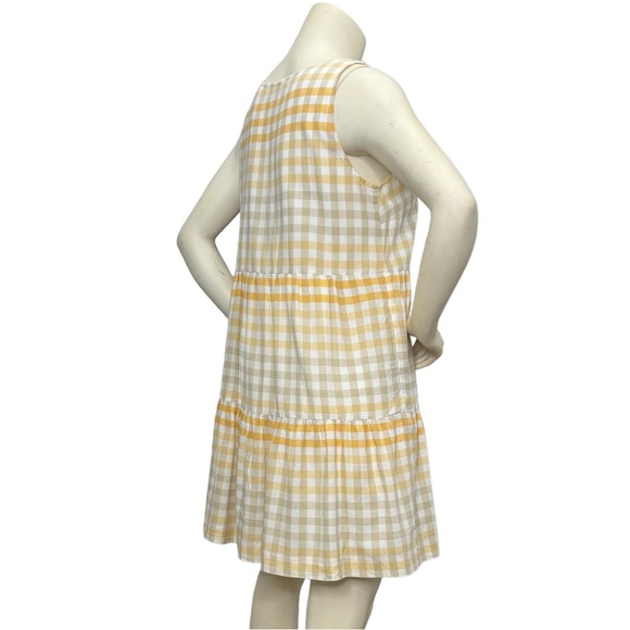 MADEWELL Yellow, White & Gray Plaid Button Down Sleeveless Tiered Ruffle Dress,M - Picture 11 of 16